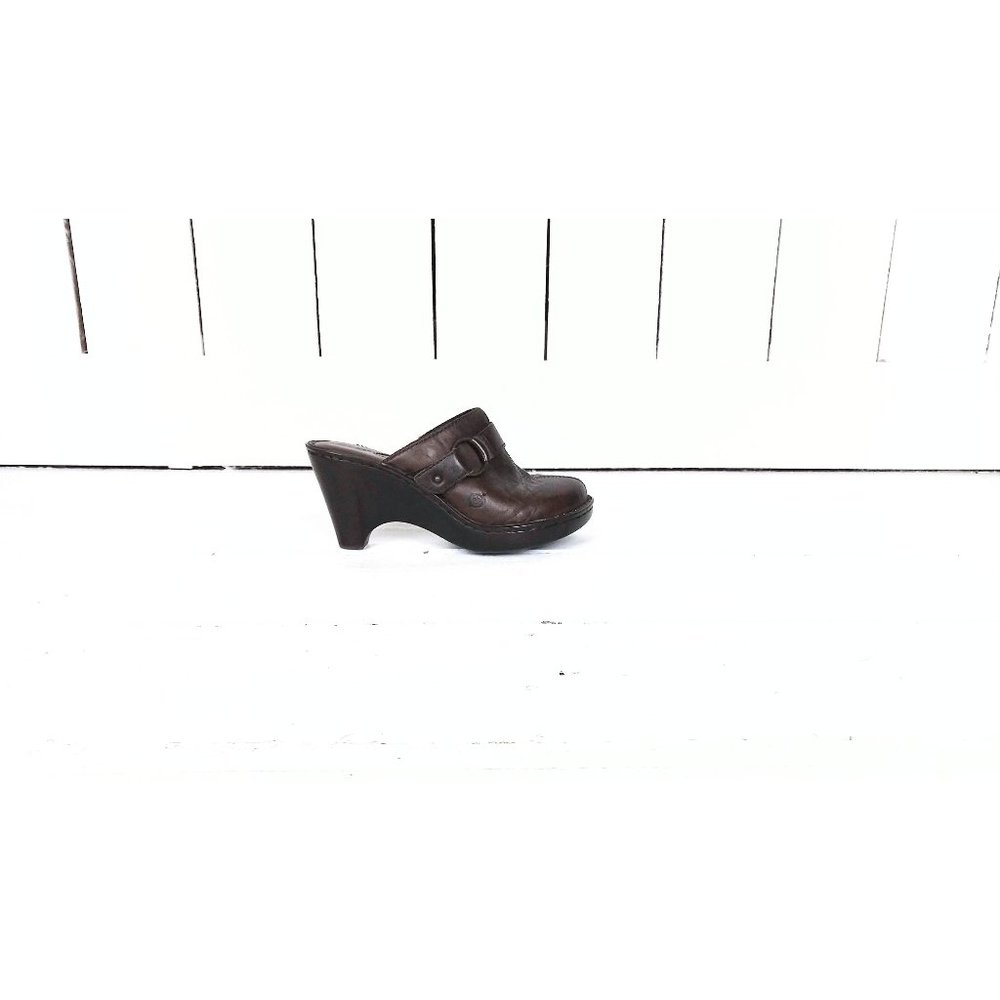 Dark brown leather Born clogs leather wedge sandals